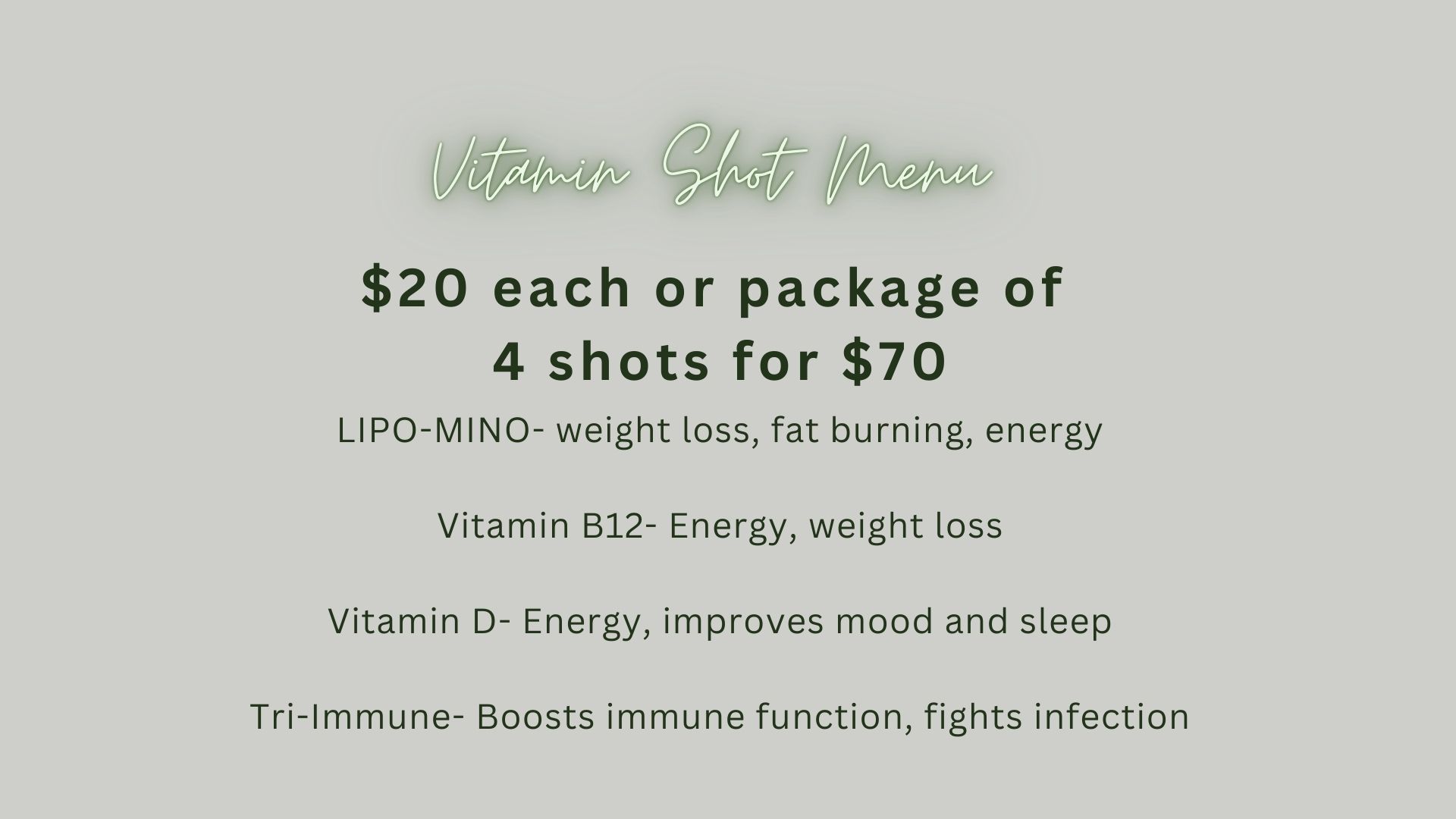 Vitamin shot menu